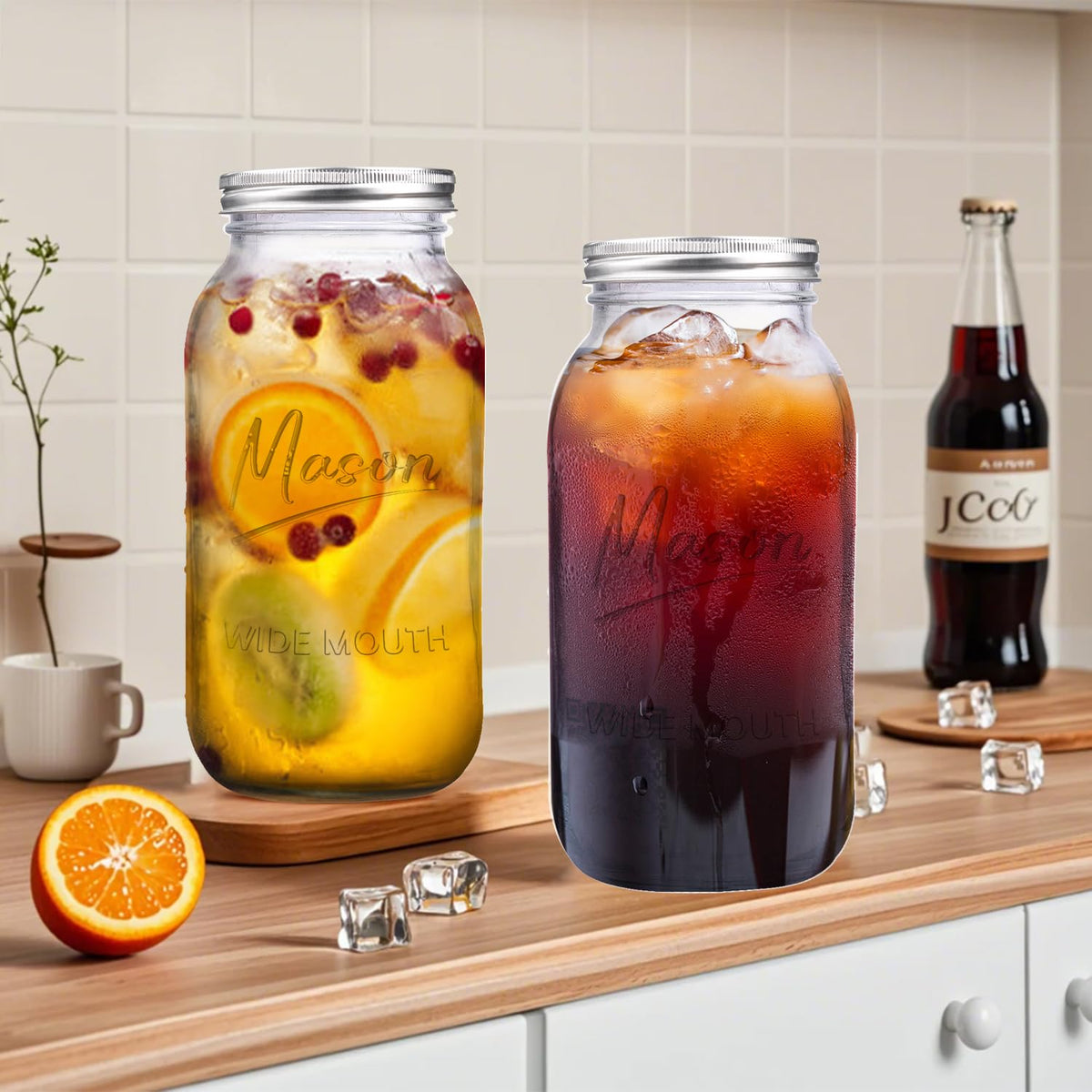 Galssmagic kitchen-storage mason jars organize pantry and brighten counters.