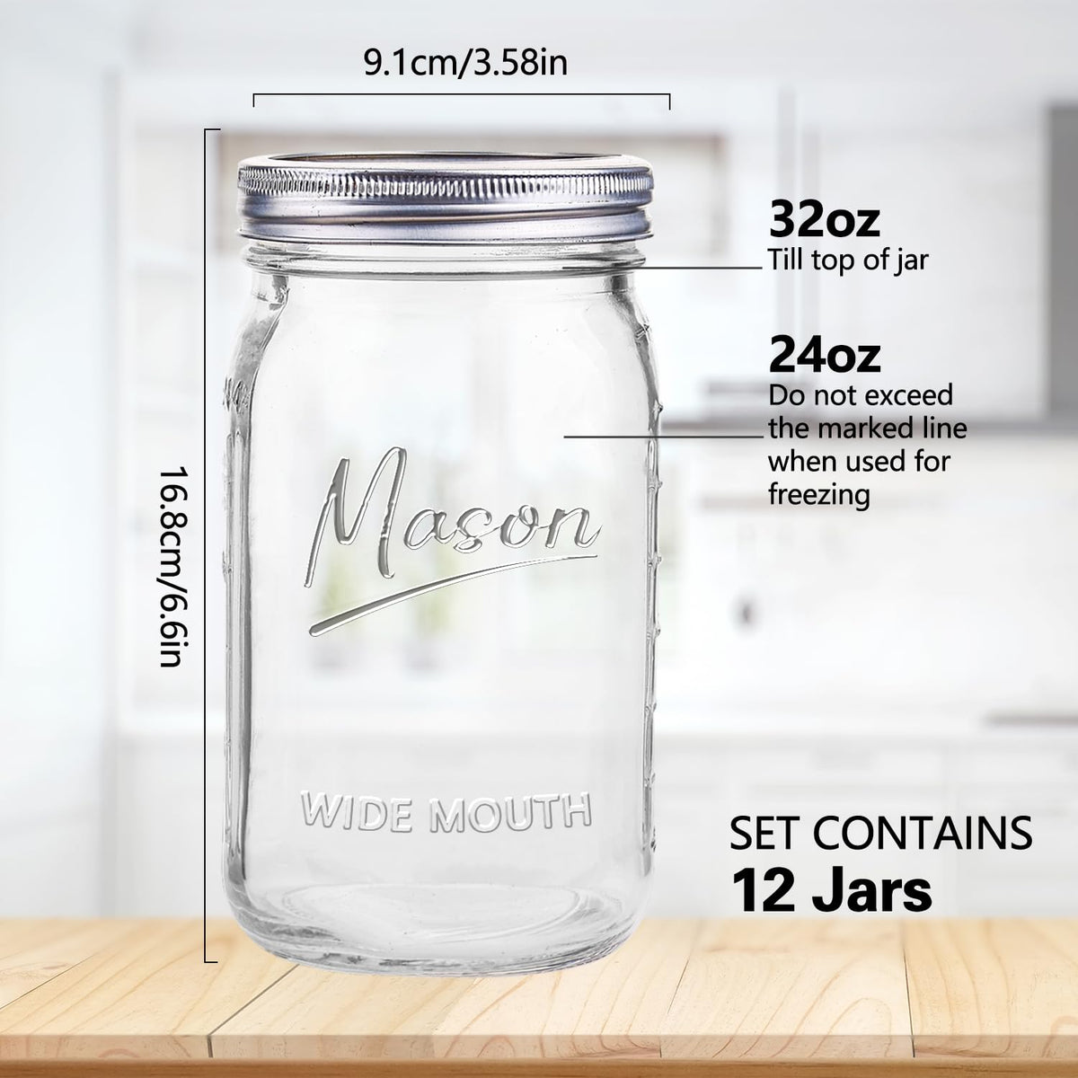 Galssmagic 32oz mason jar clear glass suitable for fermentation and storage.