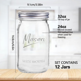 Galssmagic 32oz mason jar clear glass suitable for fermentation and storage.