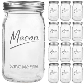 Galssmagic mason jar 32oz with wide mouth and airtight lid, ideal for canning and meal prep.