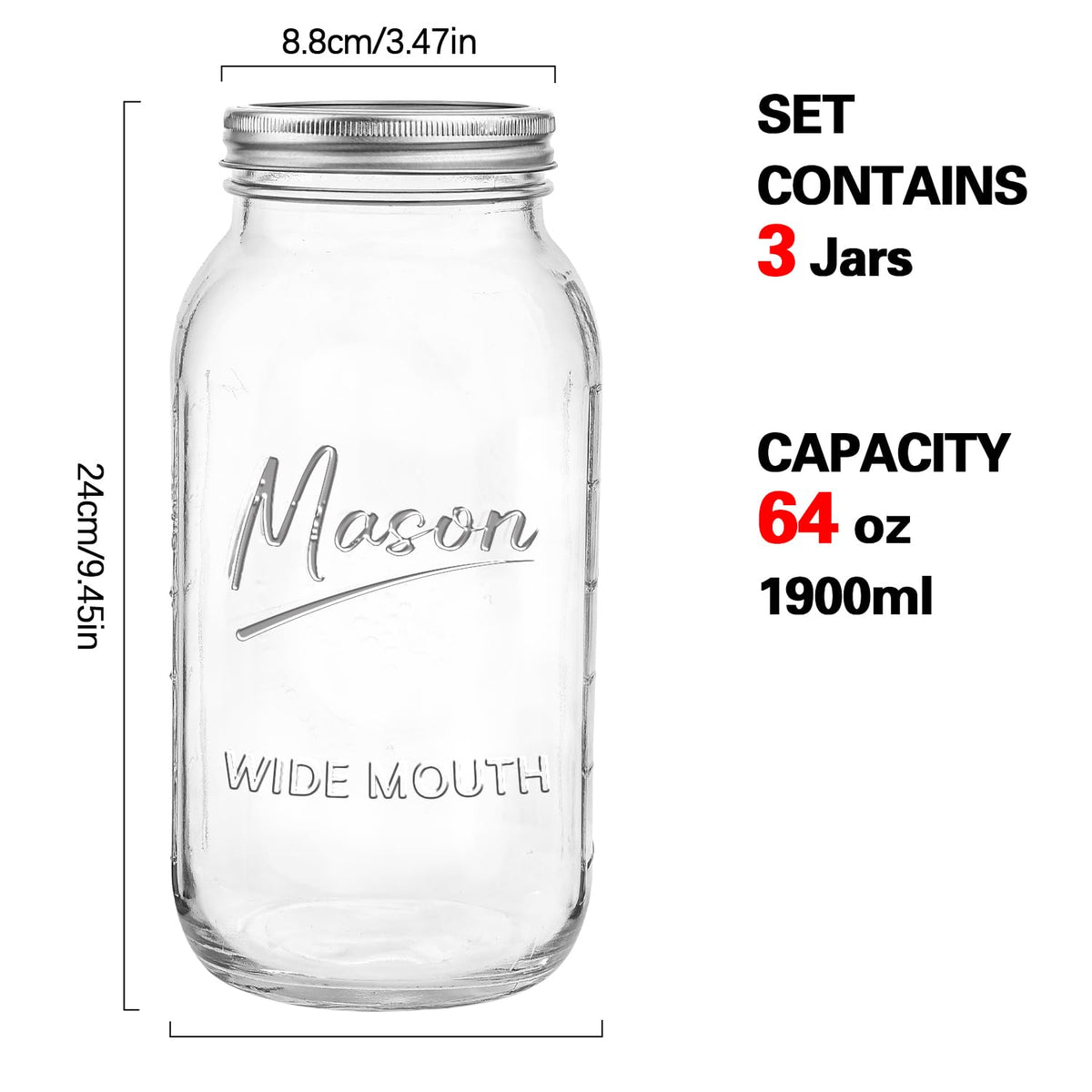 Galssmagic airtight lids and bands for half-gallon jars keep contents fresh.