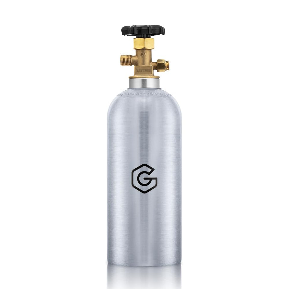 Gancowise 5lb aluminum CO2 tank with glossy finish for corrosion resistance.