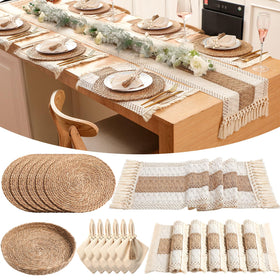 Gandeer rectangular boho placemats add rustic texture and surface protection.