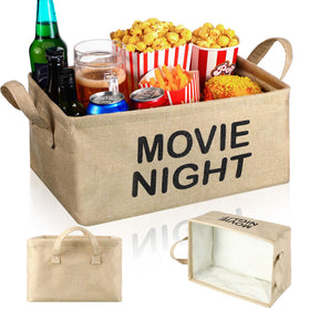 Gandeer large movie night basket in beige keeps snacks neatly organized for family viewing.