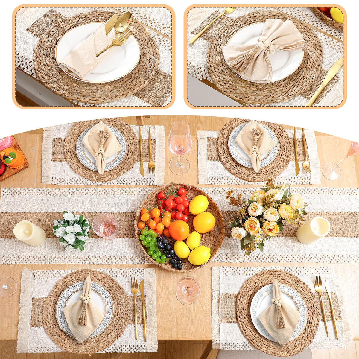 Gandeer long table runner anchors your centerpiece with color.