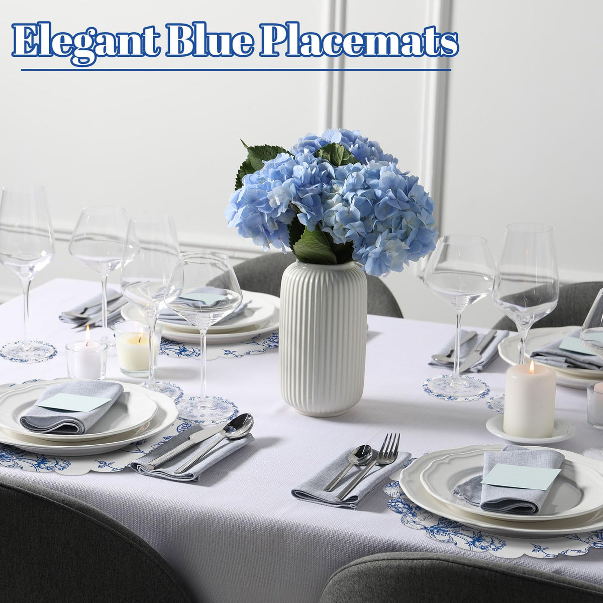 Gandeer party decor with blue floral theme enhances ambience.