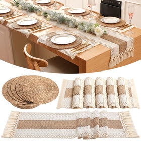 Gandeer round woven placemats highlight natural texture with non slip heat protection.