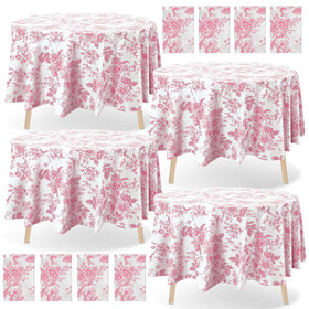 Ganeen pink floral round tablecloth 84inch for festive dining
