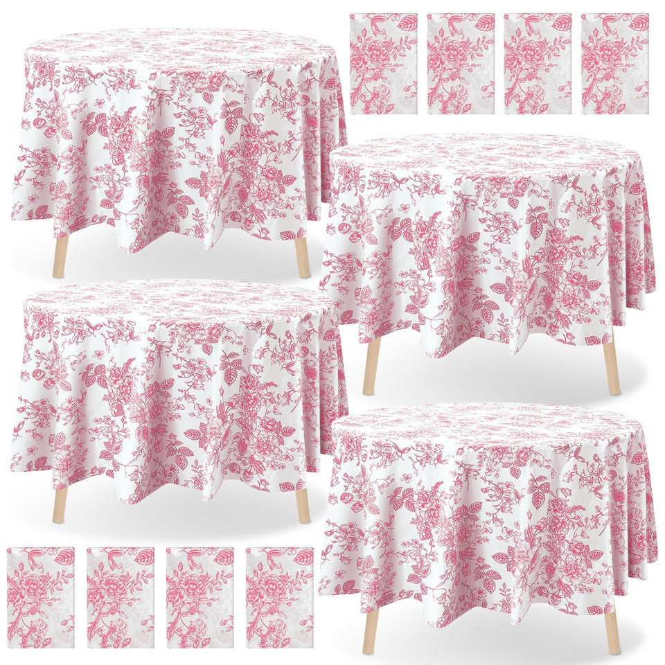 Ganeen pink floral round tablecloth 84inch for festive dining