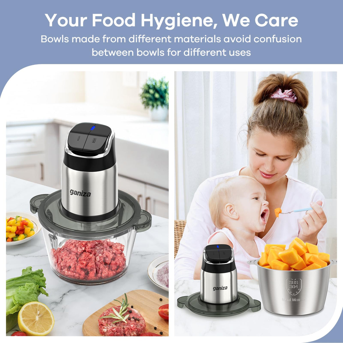 Ganiza Food Processor 2-speed switch offers versatile texture options