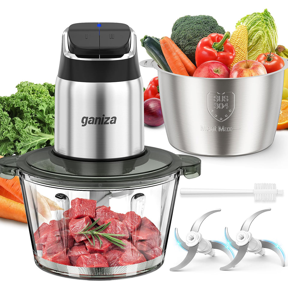 Ganiza Food Processor with glass 8-cup bowl for smooth, even chopping