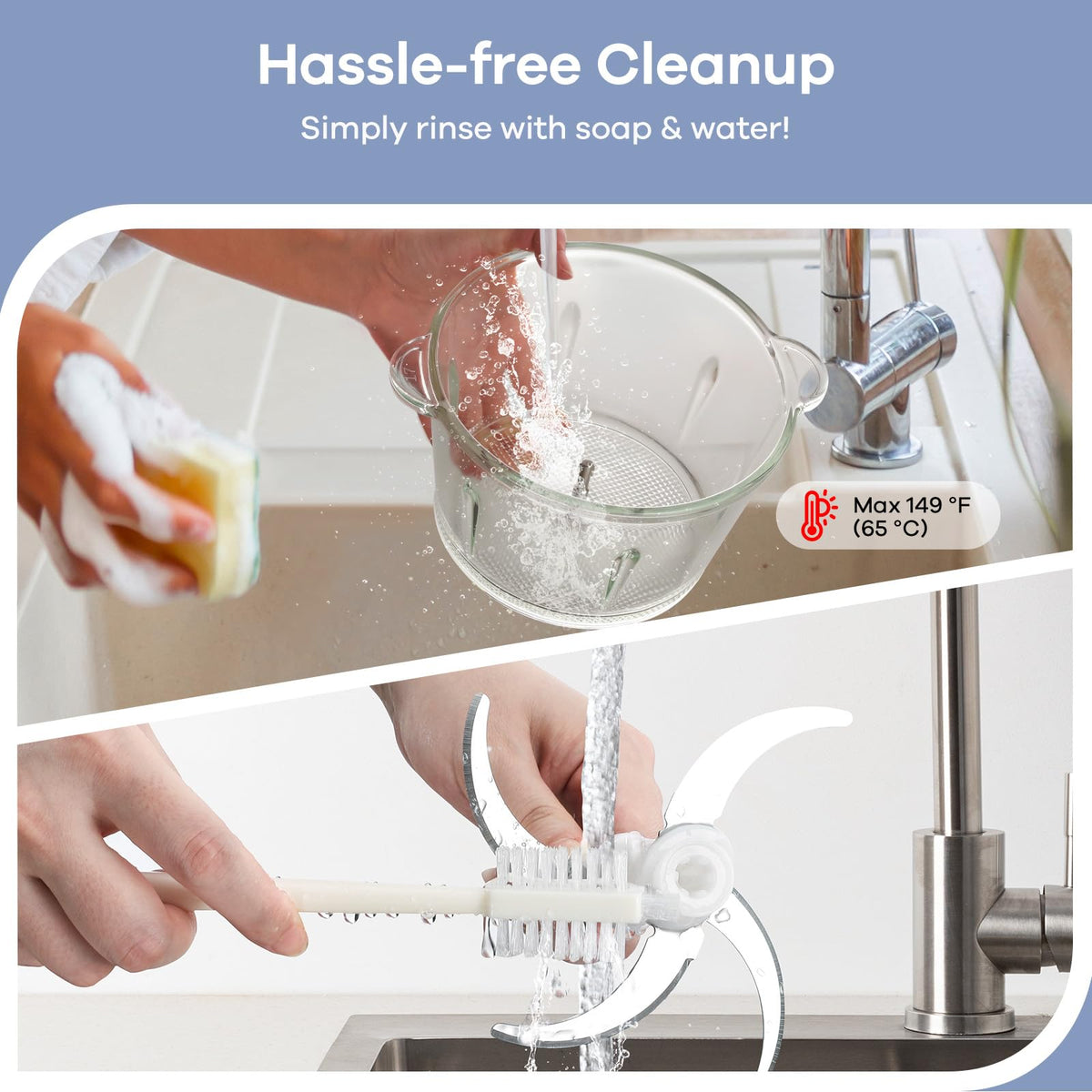 Ganiza Food Processor upgraded-button for easy one-handed operation and reduced fatigue