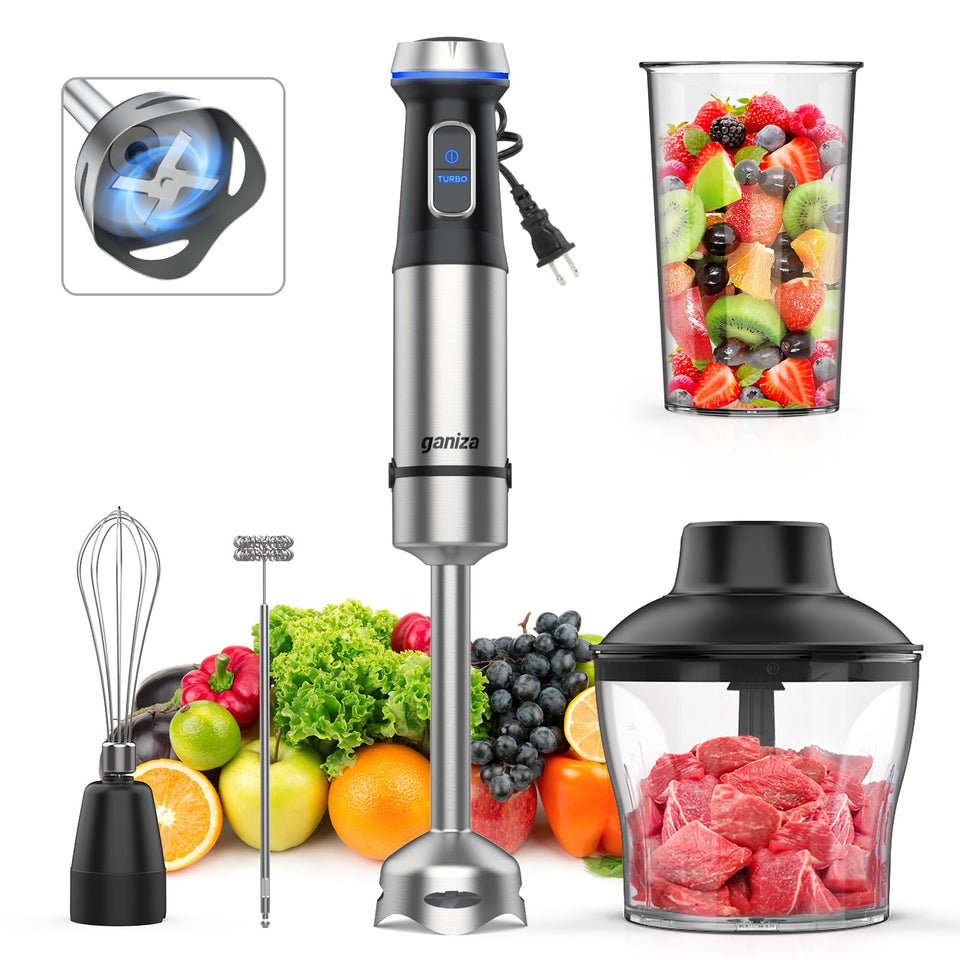 Ganiza immersion blender 1000W motor for powerful, silky blends.