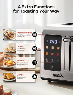 Ganiza Smart Toaster defrost and reheat modes with frozen waffle option