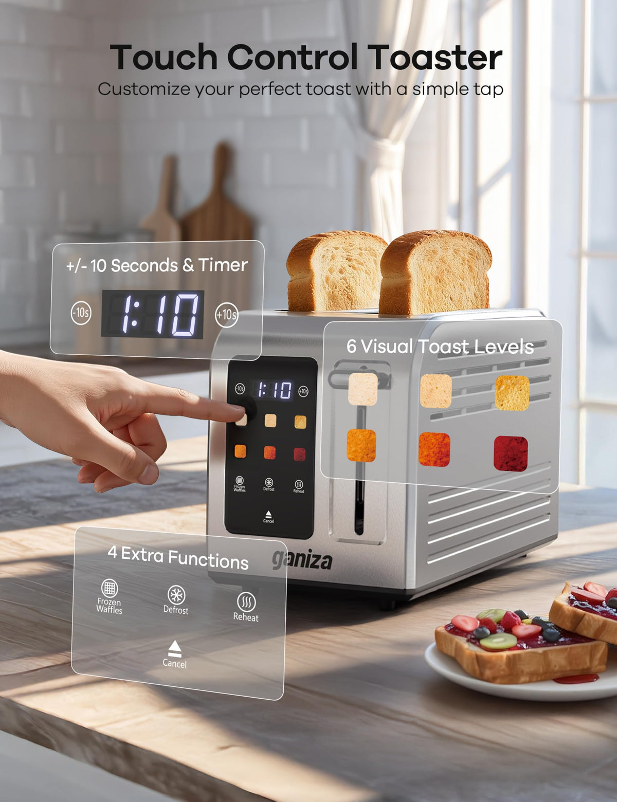 Ganiza Smart Toaster digital countdown shows remaining time for toast