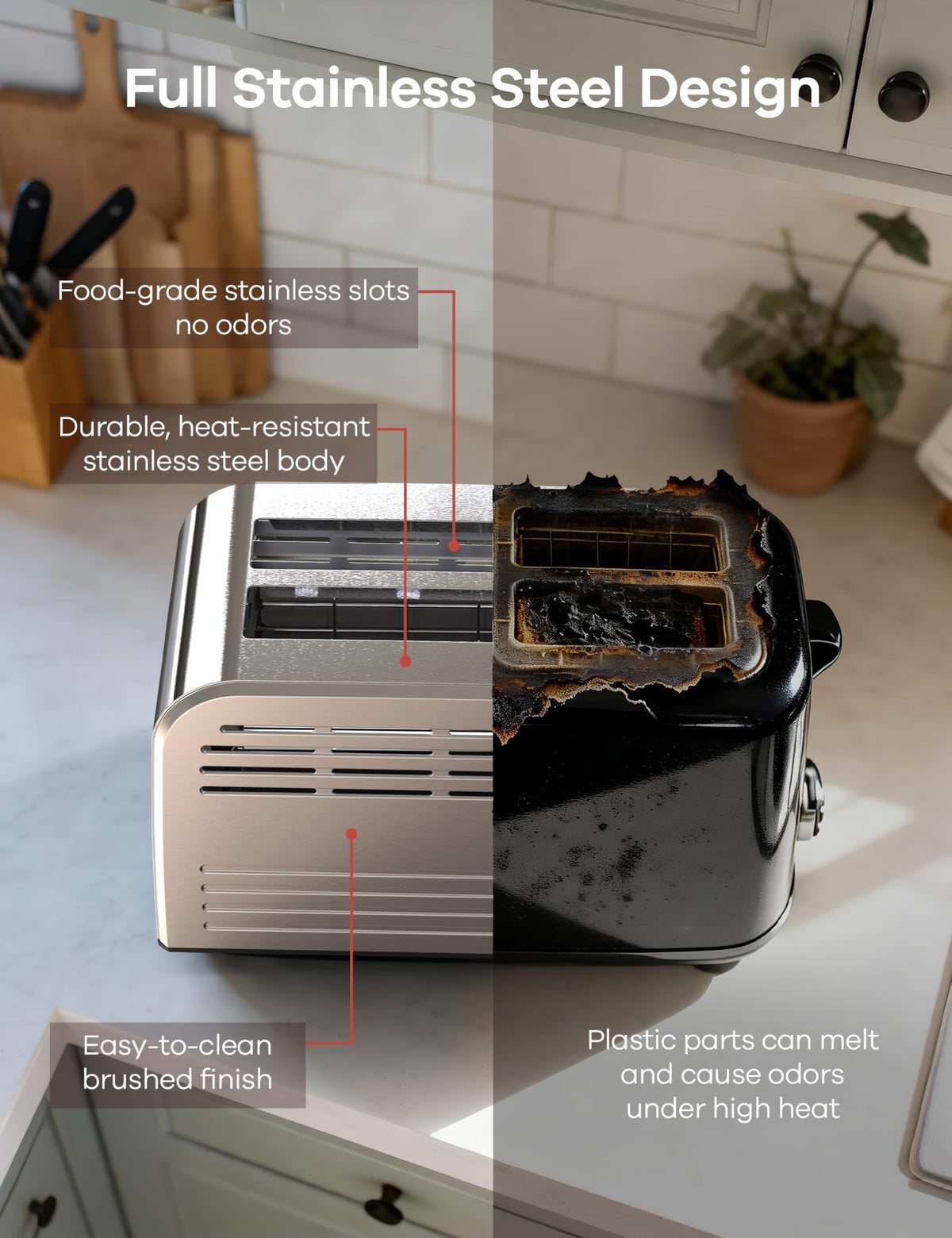 Ganiza Smart Toaster stainless steel body for durable kitchen aesthetics