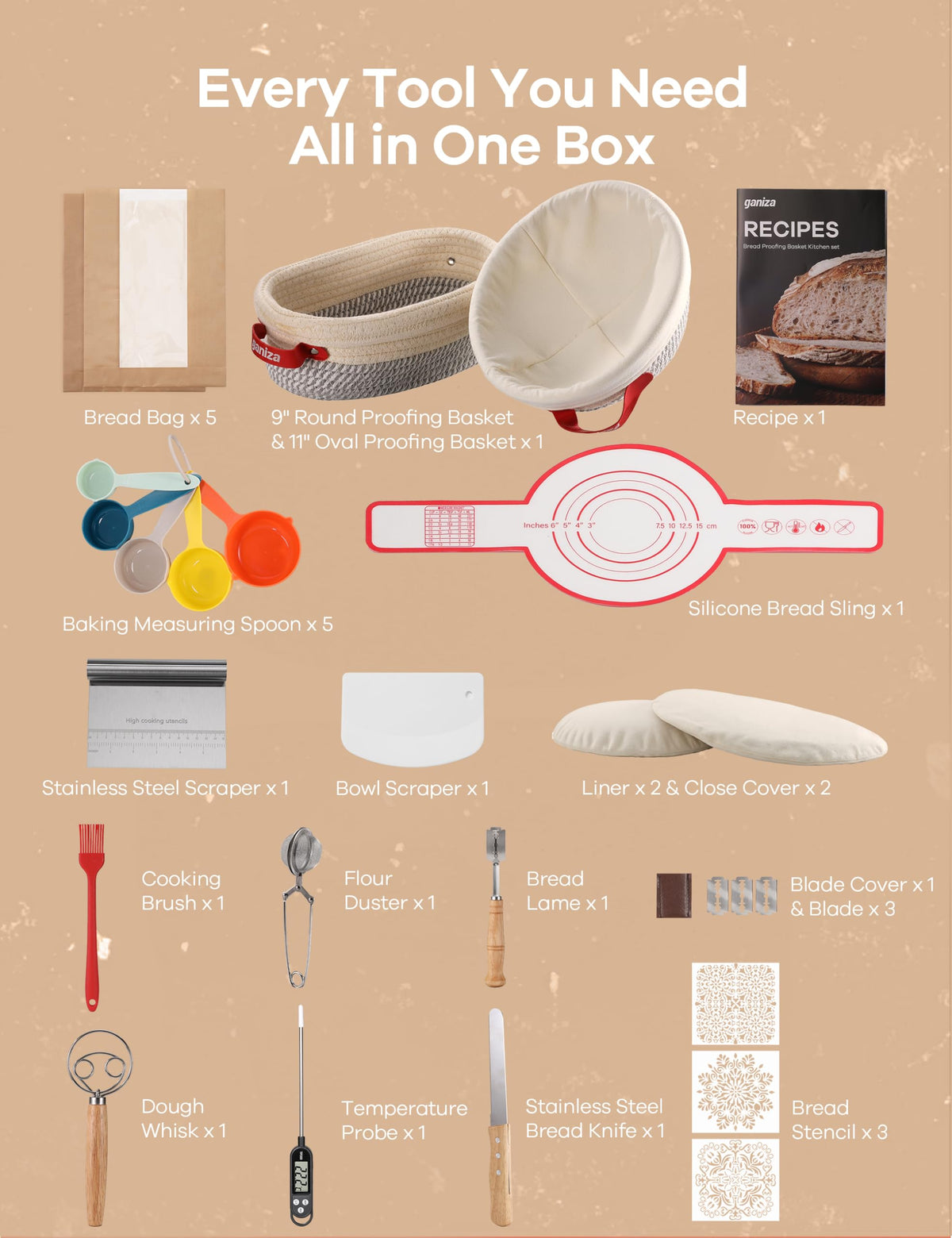 Ganiza Sourdough Starter Kit dough whisk for smooth mixing.