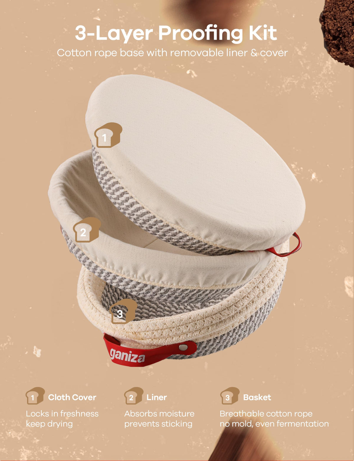 Ganiza Sourdough Starter Kit liners improve moisture control and nonstick release.