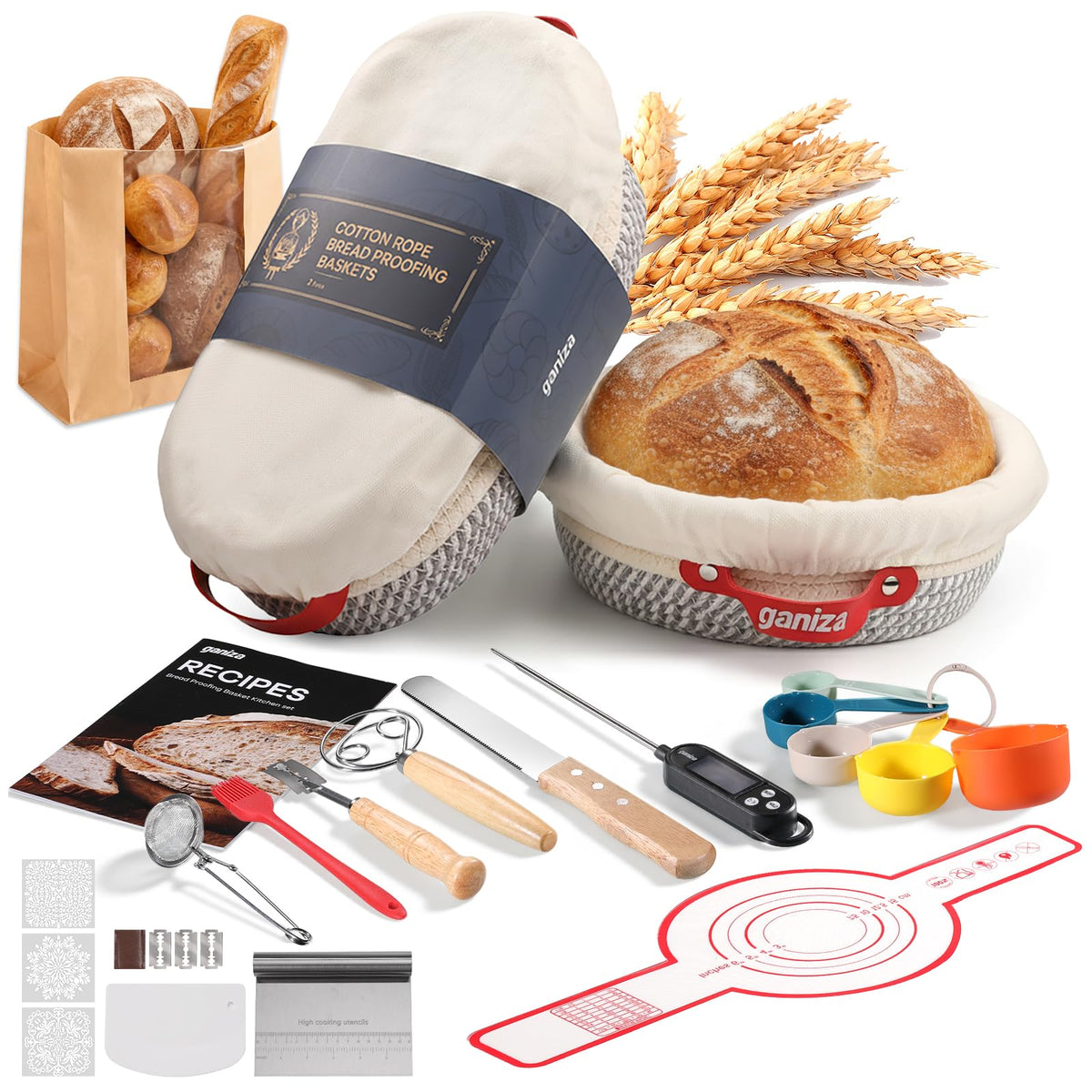Ganiza Sourdough Starter Kit round banneton for even rise and professional crust.