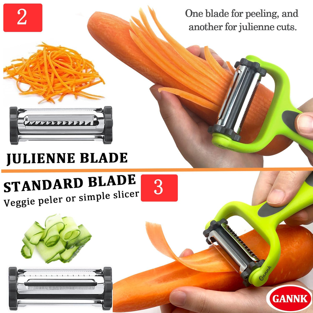 GANNK serrated peeler handles soft fruit skins smoothly