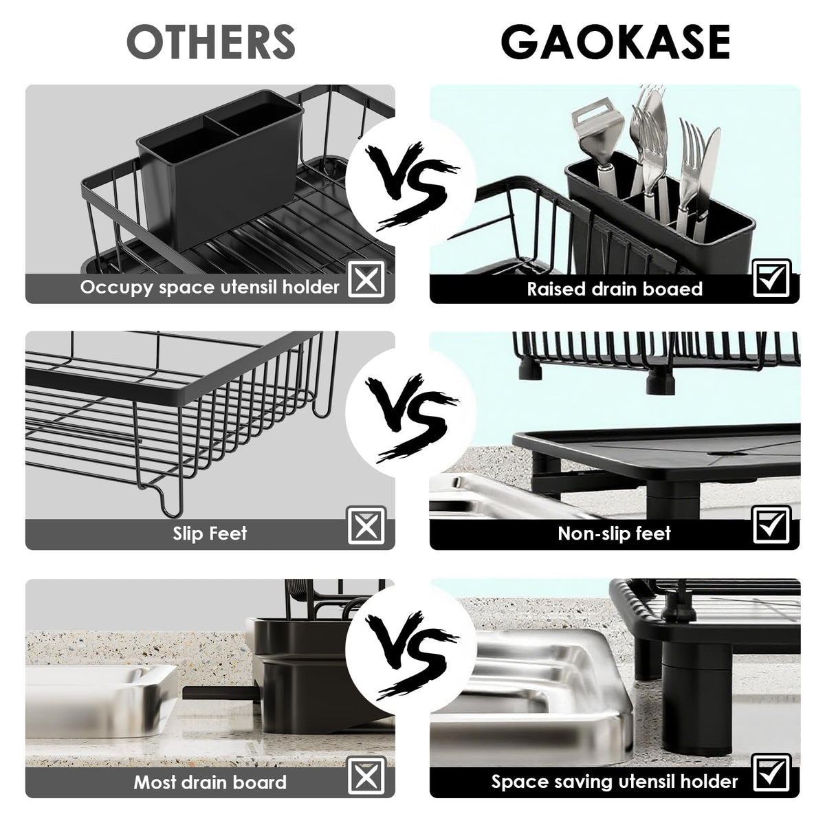 GAOKASE dish drying rack removable utensil holder keeps cutlery organized