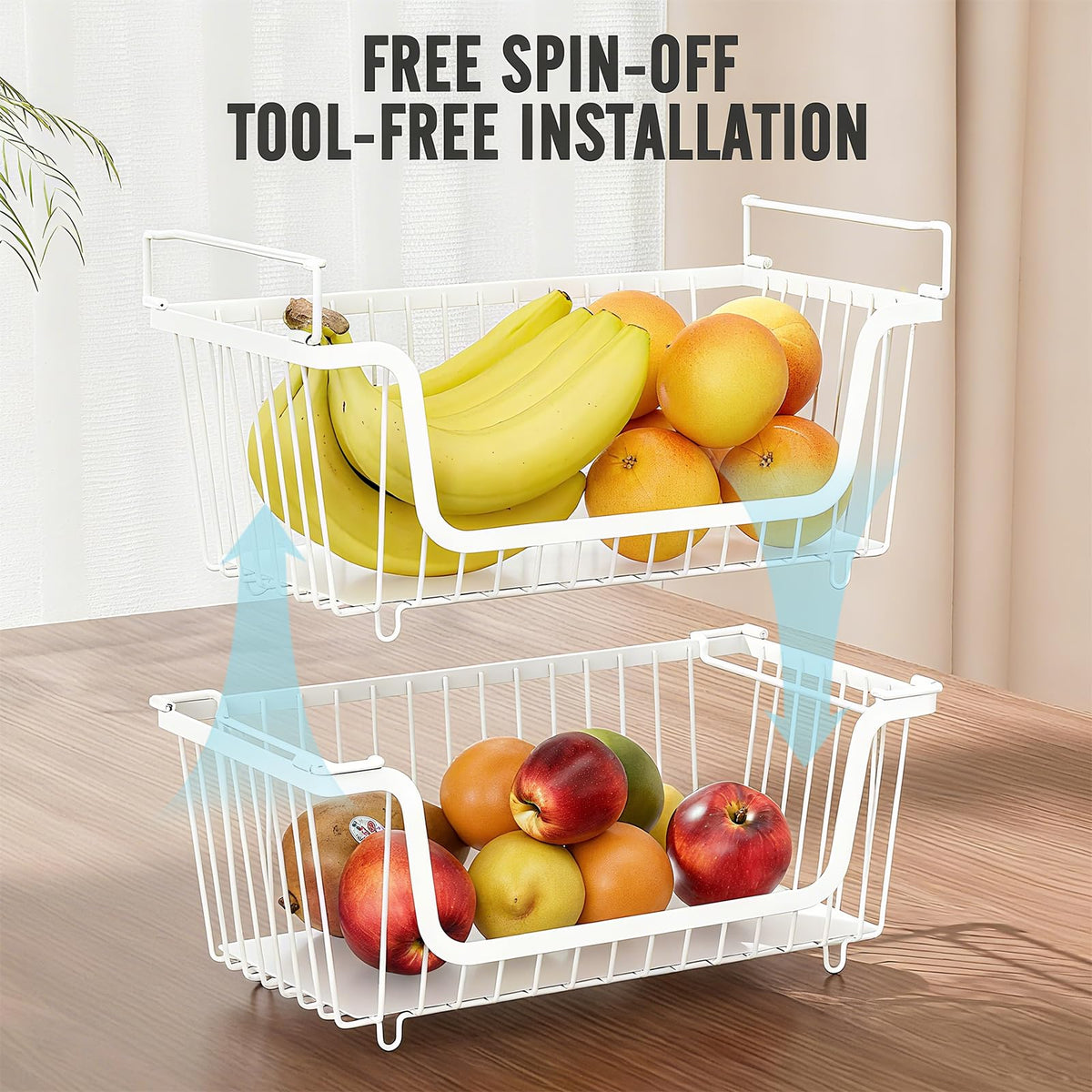 GAOKASE stackable wire basket air circulation extends produce freshness.