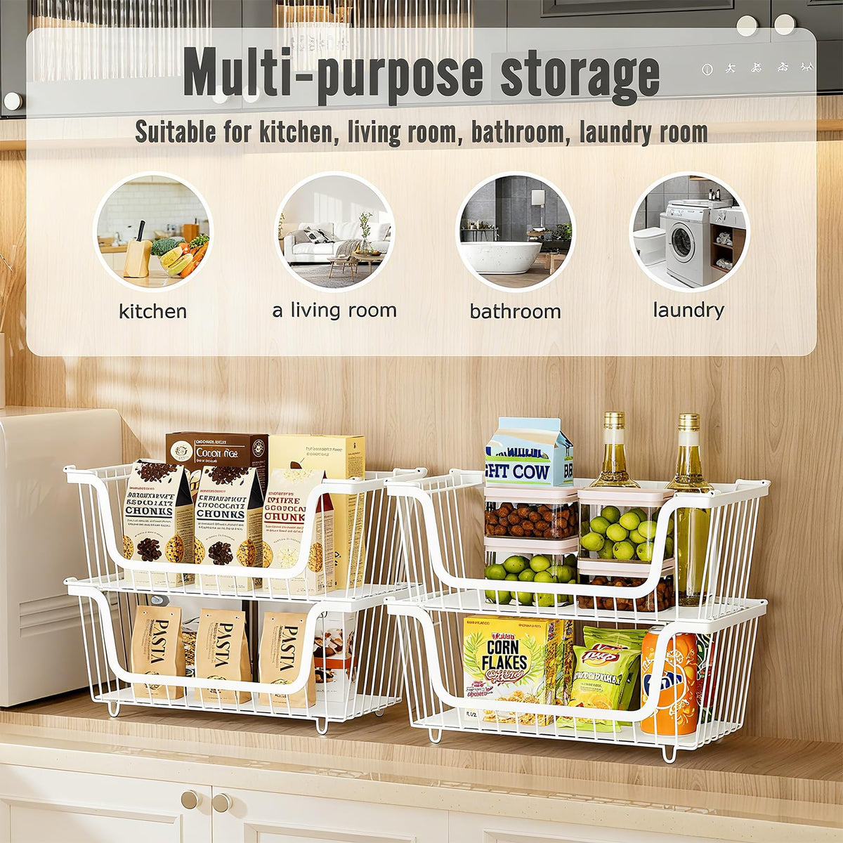 GAOKASE stackable wire basket durable material ensures long-lasting kitchen storage.