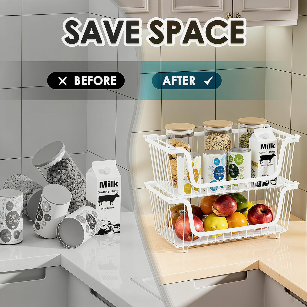 GAOKASE stackable wire basket open design promotes airflow around fruits and vegetables.