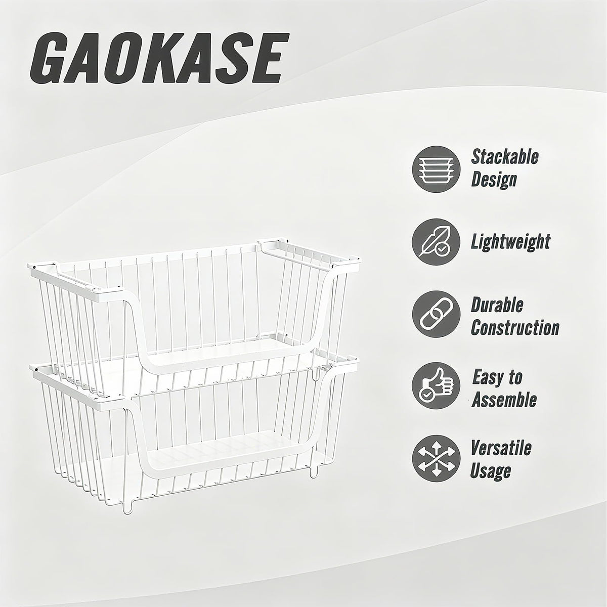 GAOKASE stackable wire basket rotating handle enables simple movement and rearrangement.