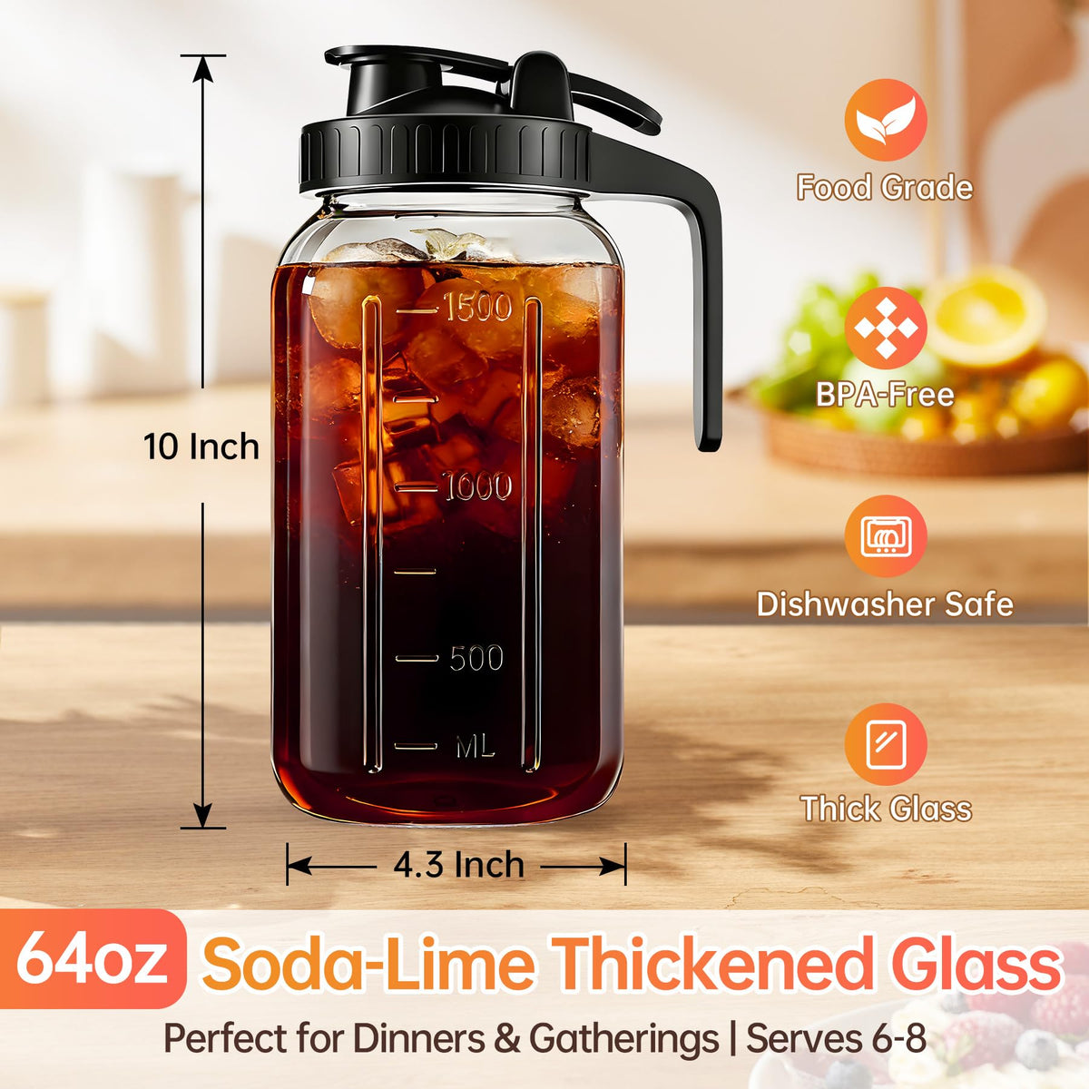 GAOSUMYBA wide-mouth pour-spout pitcher ideal for fruit and ice