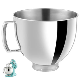 GAOZAILI 5QT mixer bowl with handle and polished finish for KitchenAid mixers.