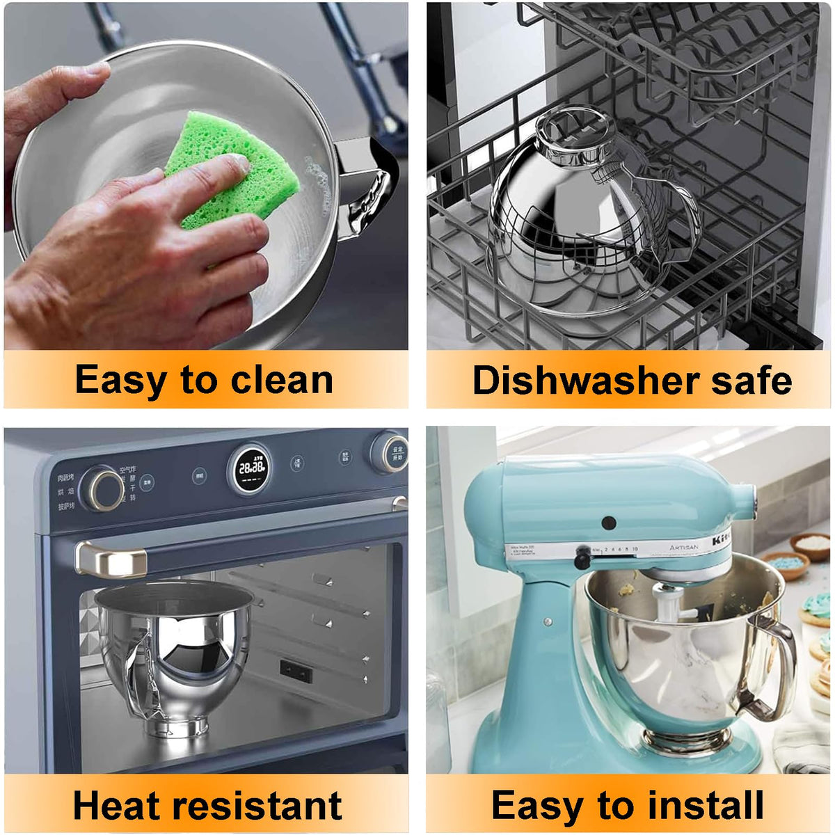 GAOZAILI dishwasher-safe and easy-to-clean stainless bowl.