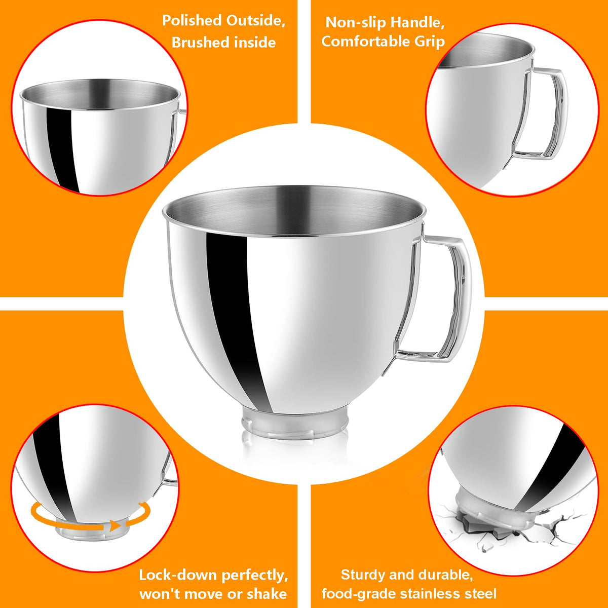 GAOZAILI polished bowl suitable as a KitchenAid upgrade or replacement.