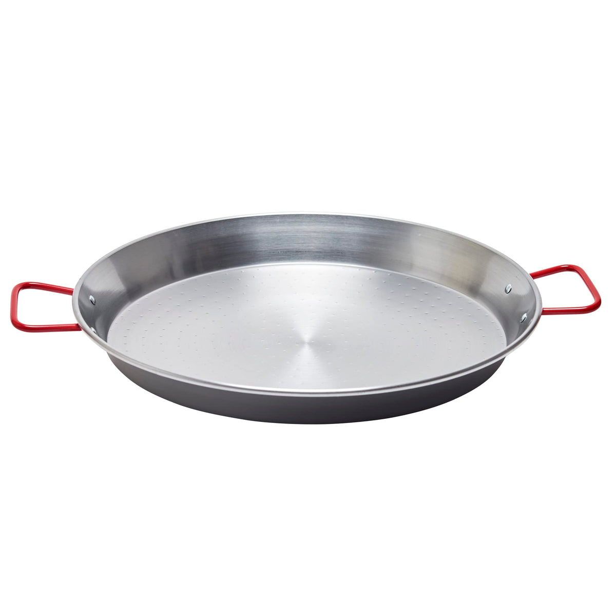 Garcima 16-inch carbon steel paella pan with hammered bottom for even heat.