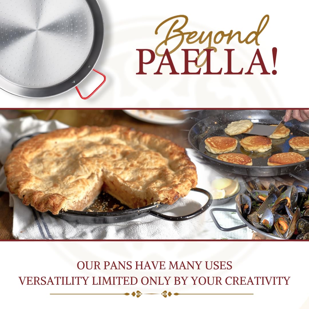 Garcima 16-inch paella pan demonstrates efficient heat distribution across the surface.