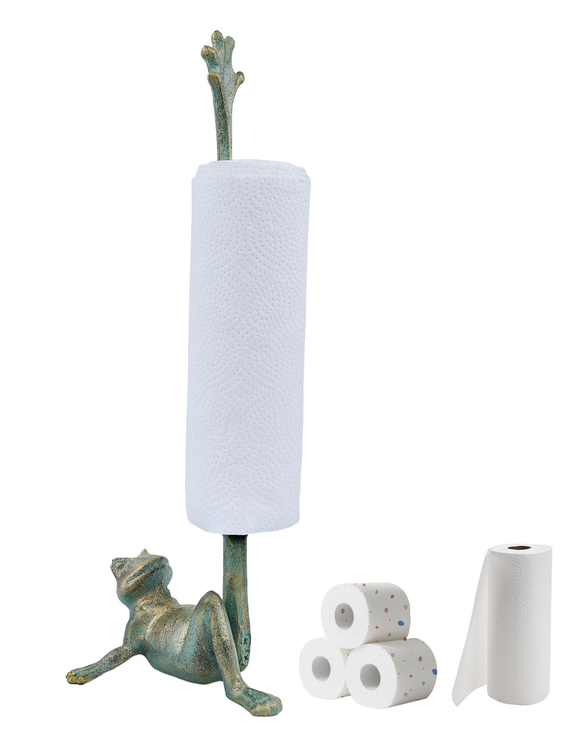 Gardmate frog paper towel holder front view, sturdy kitchen decor.