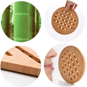 Garkup bamboo square trivet shown with anti-slip backing for stability.