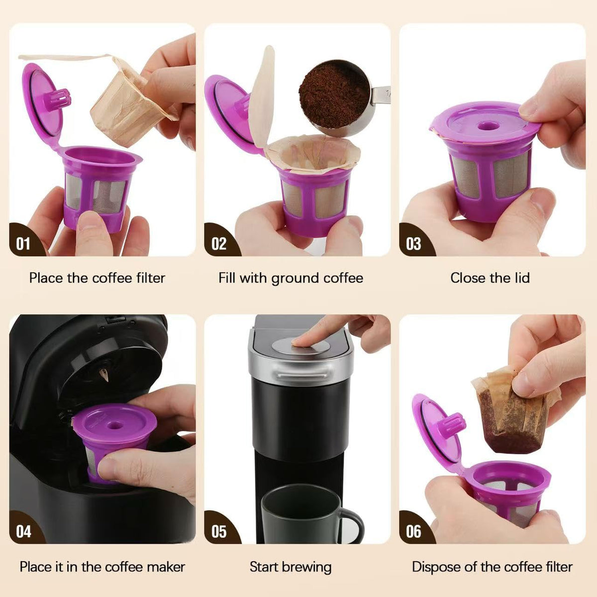Filter papers installed in a reusable K cup for cleaner extraction