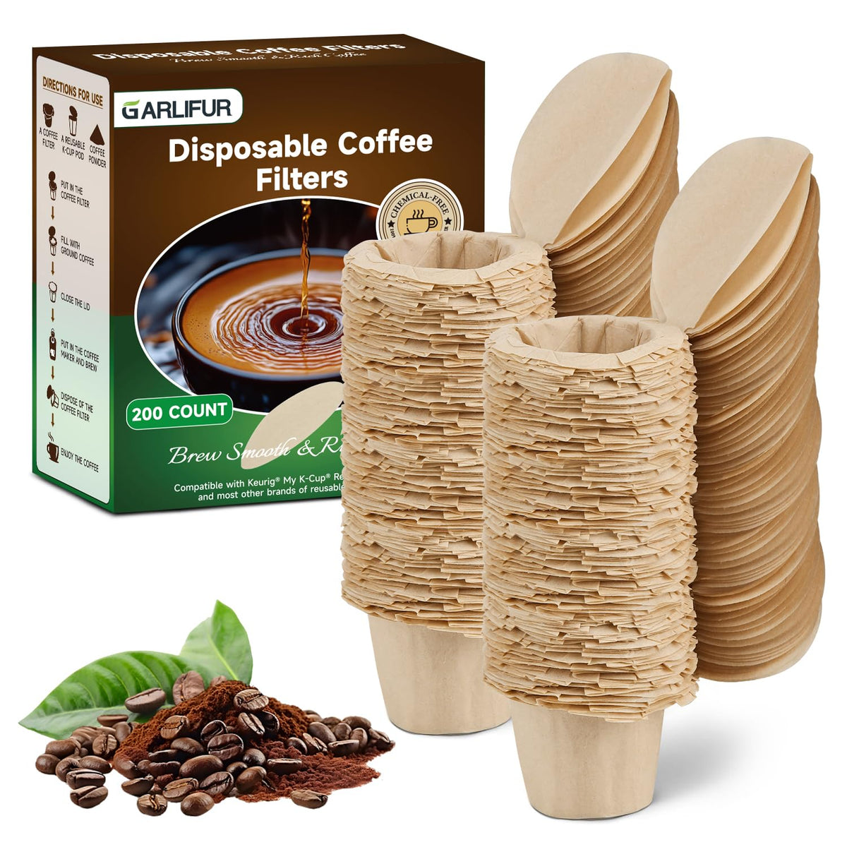 Garlifur k cup filters with lid ready for use in compatible brewers