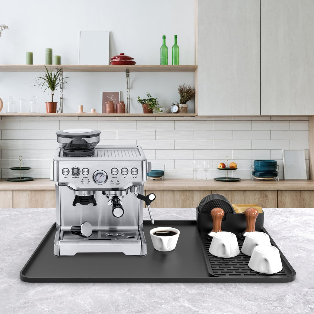 Garolue anti-slip silicone mat keeps espresso equipment stable