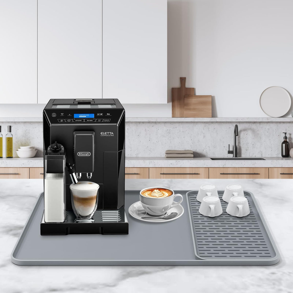 Garolue silicone coffee mat anti spill edge shows raised border for spill containment.