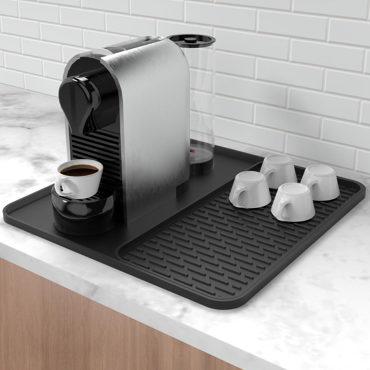 Garolue silicone coffee mat main surface protects countertops from heat and spills.