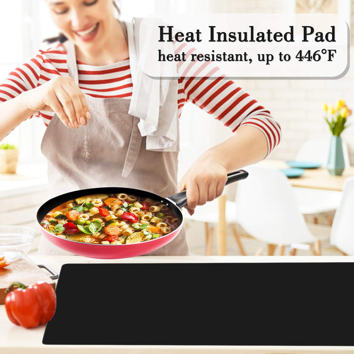 Gartful heat-resistant mat shields countertops from hot cookware.