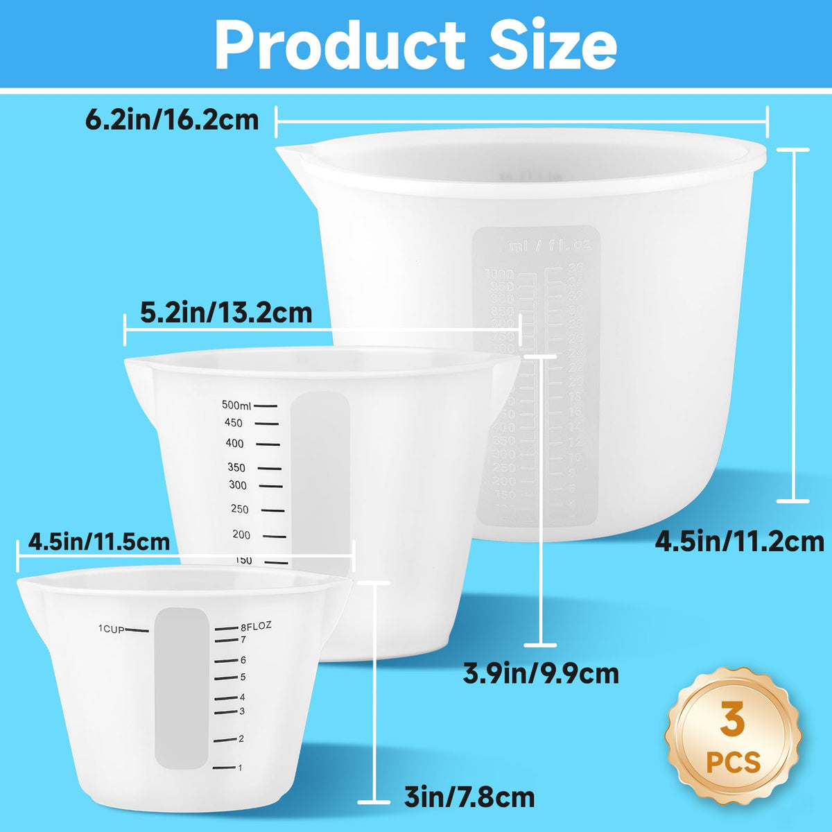 Gartful 500ml silicone cup with OZ/ML scales for accurate pouring.