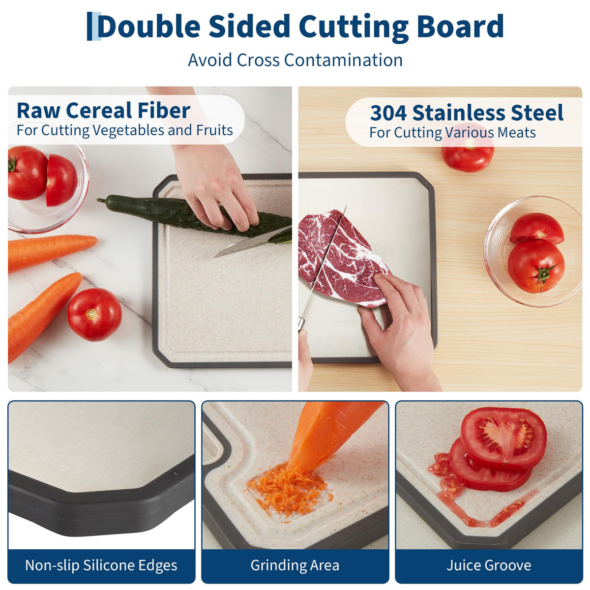 Garvee double-sided cutting board demonstrates versatile reversible design