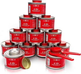 Gas One chafing fuel can in use for long-lasting heat at buffets.