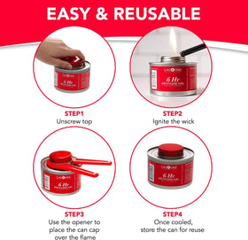 Gas One fuel pack with lid opener for safe handling.