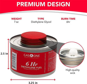 Gas One chafing fuel wick visible inside for steady burn.