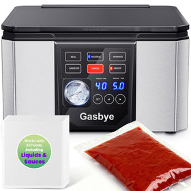 Gasbye Chamber Vacuum Sealer front view in stainless steel for durable food preservation.
