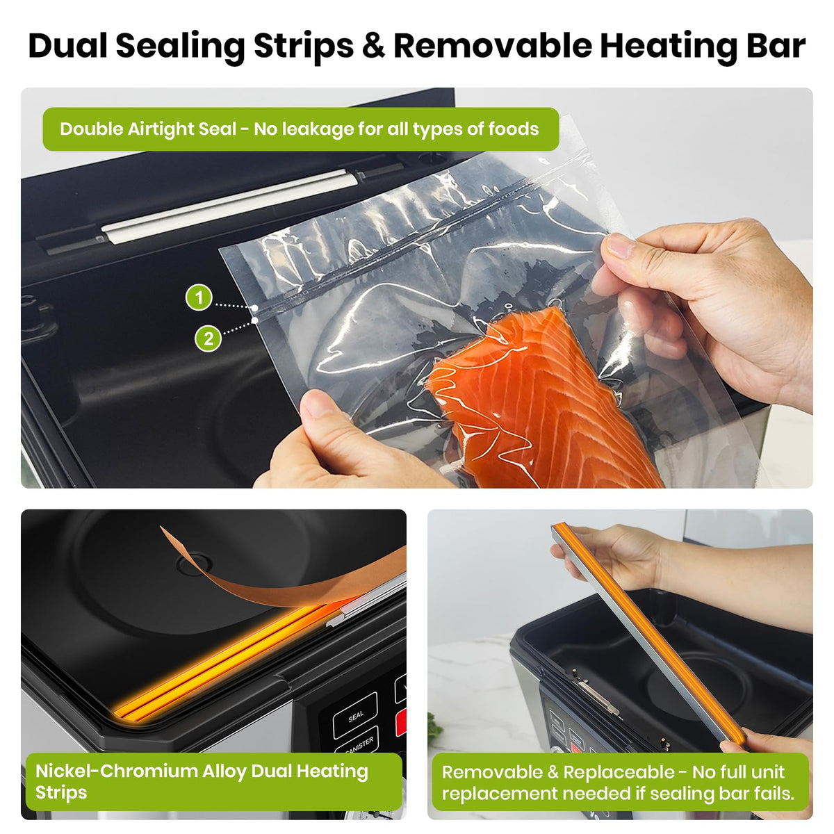 Gasbye sealing bar demonstrates durable double seal for reliable results.